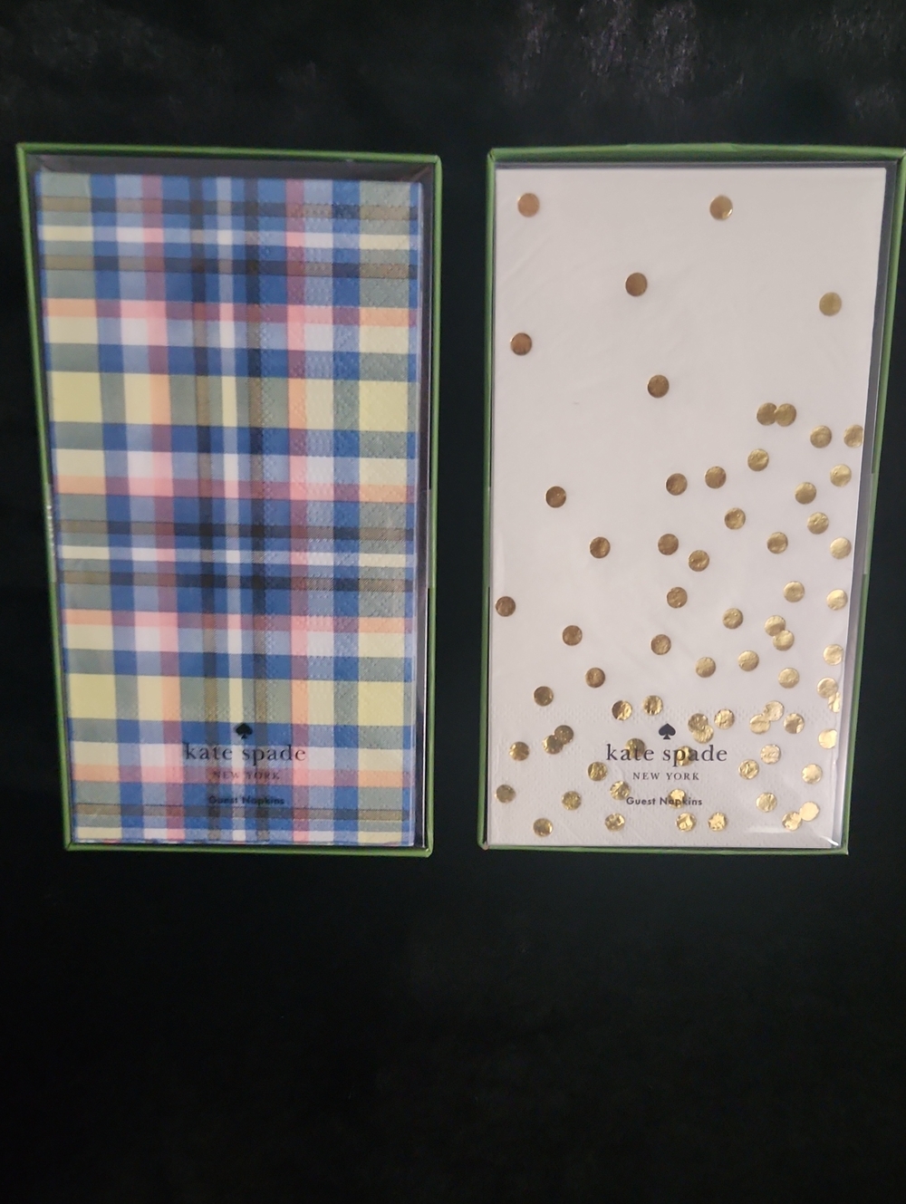 Kate Spade Choice Of Color White And Gold Dot OR Plaid Guest Napkins NIB